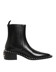 Black Studded Chelsea Short Ankle Boots Shoes