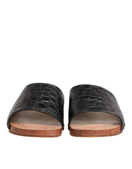 Black Brown Leather Slides Sandals Shoes