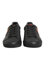 Black Leather Heart Embellished Sneakers Shoes