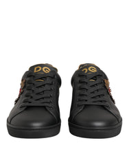 Black Leather Heart Embellished Sneakers Shoes