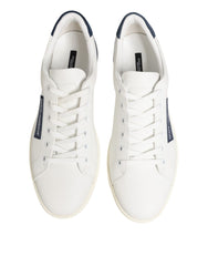 White Blue Leather Logo Patch Sneakers Shoes