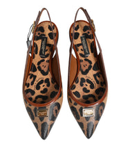 Brown Leopard Slingback Flats Sandals Shoes
