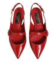 Red Leather Slingback Flats Sandals Shoes