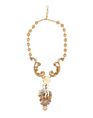 Gold Ceramic Crystal Cherub Baroque Pendant Necklace