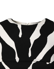 Black White Zebra Viscose Sheath Midi Dress