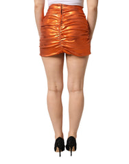 Metallic Orange Viscose High Waist Mini Skirt