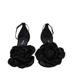 Black Satin Stiletto Heel Sandals