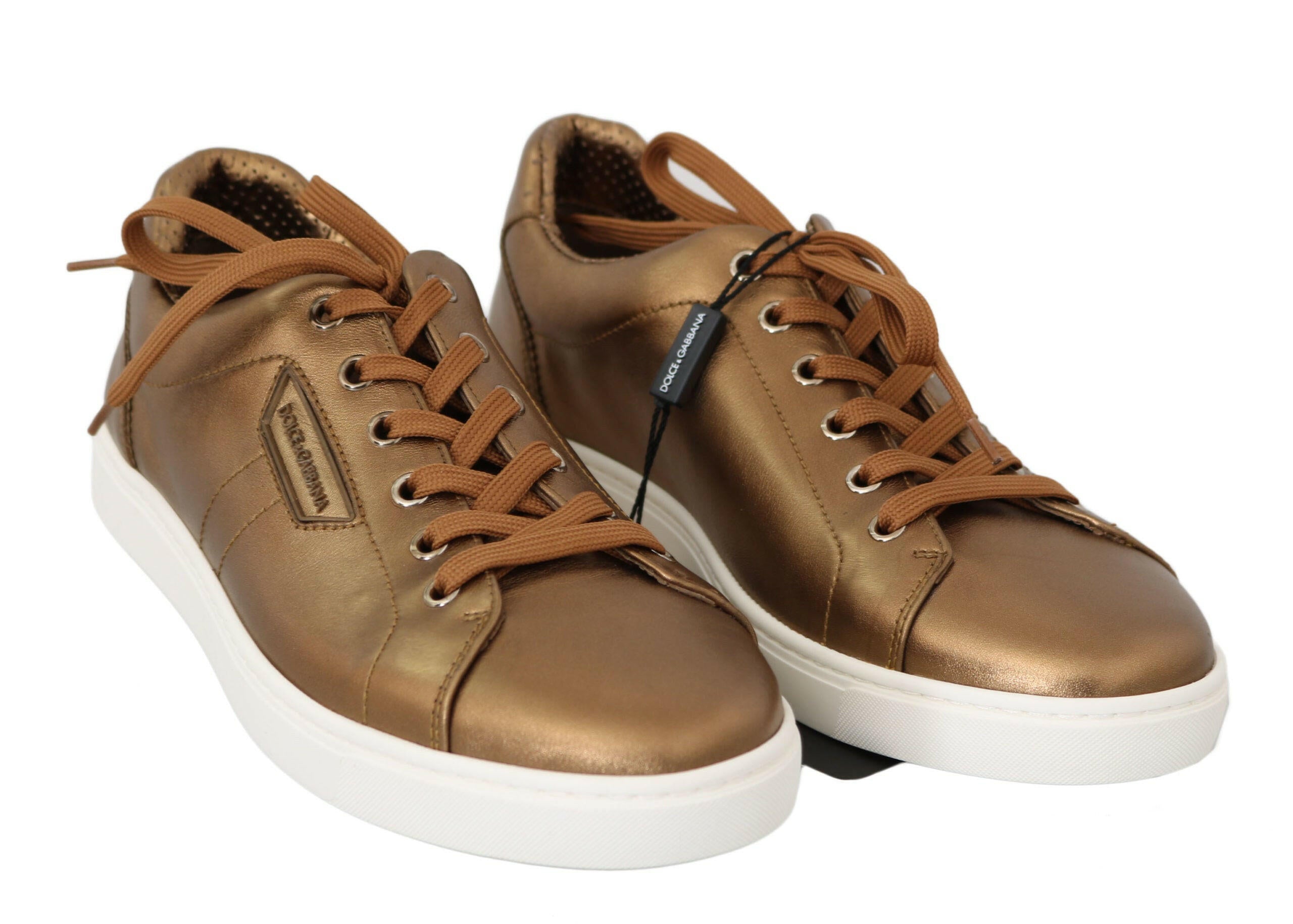 Dolce & Gabbana Gold Leather Mens Casual Sneakers -   -  Dolce & Gabbana.