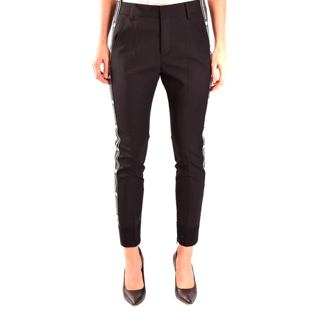 Dsquared² - Sophisticated Wool Slim Tailored Pants with Logo Tape - Black