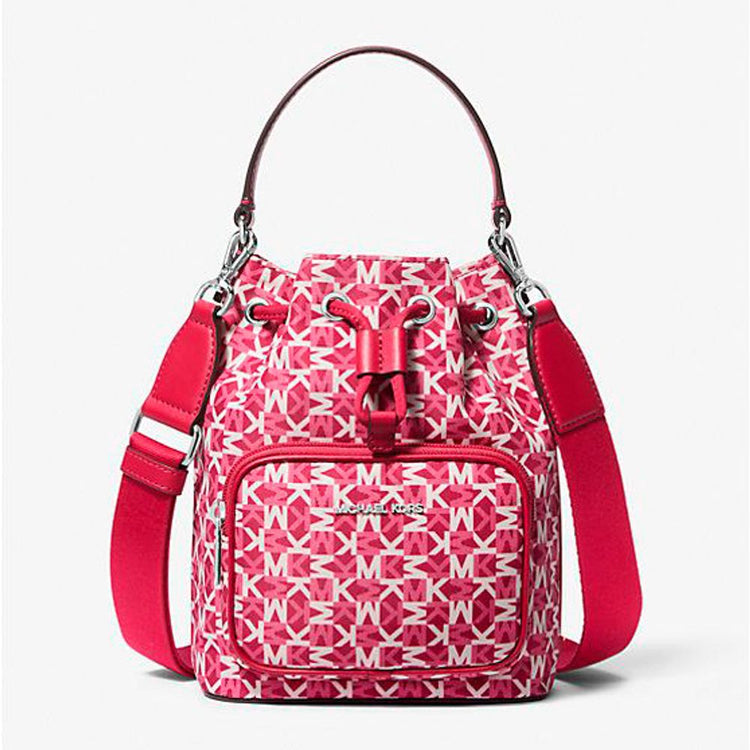 Michael Kors - Iconic Monogram Nylon Bucket Bag With Drawstring - Pink Michael Kors