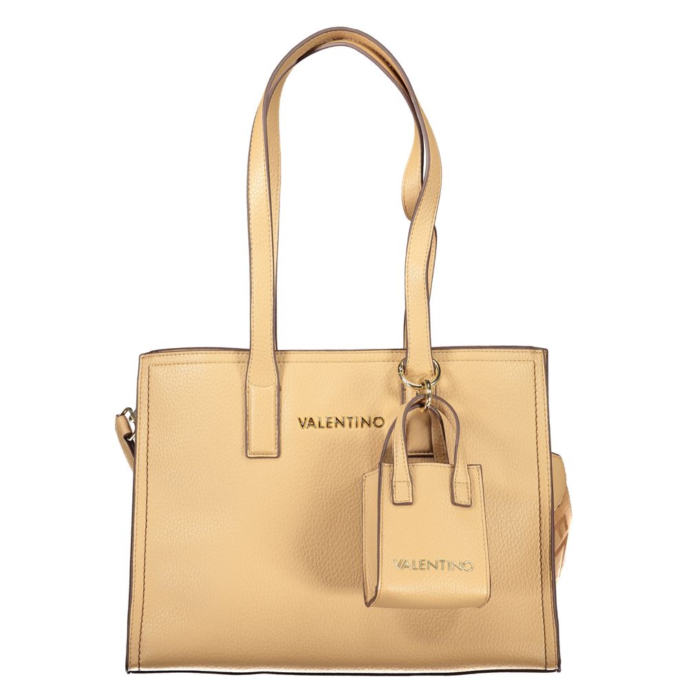 Valentino - Structured Textured Tote Bag with Logo Strap and Mini Charm - Beige
