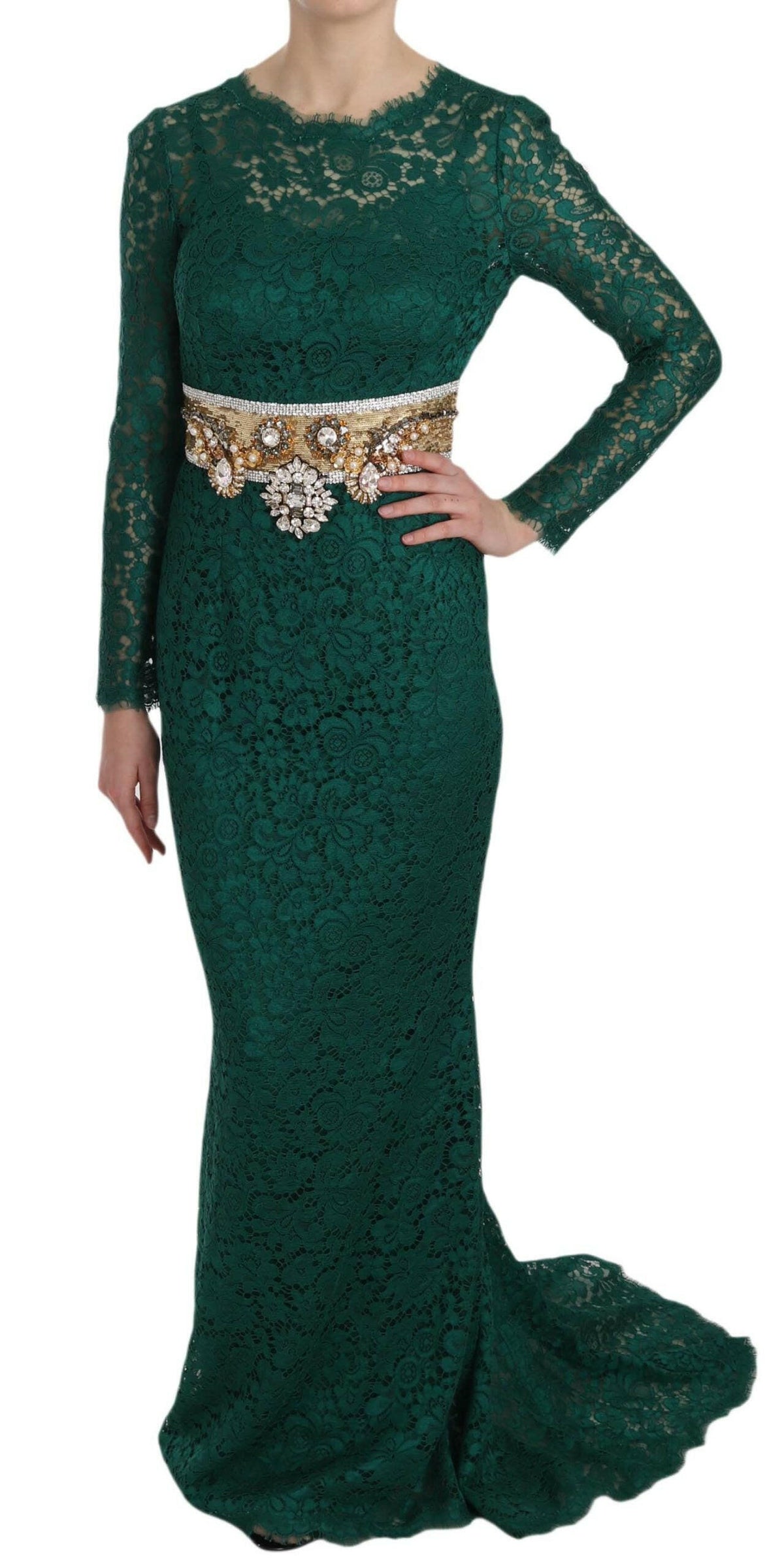Dolce & Gabbana Crystal Gold Belt Lace Sheath Gown Dress -   -  Dolce & Gabbana.