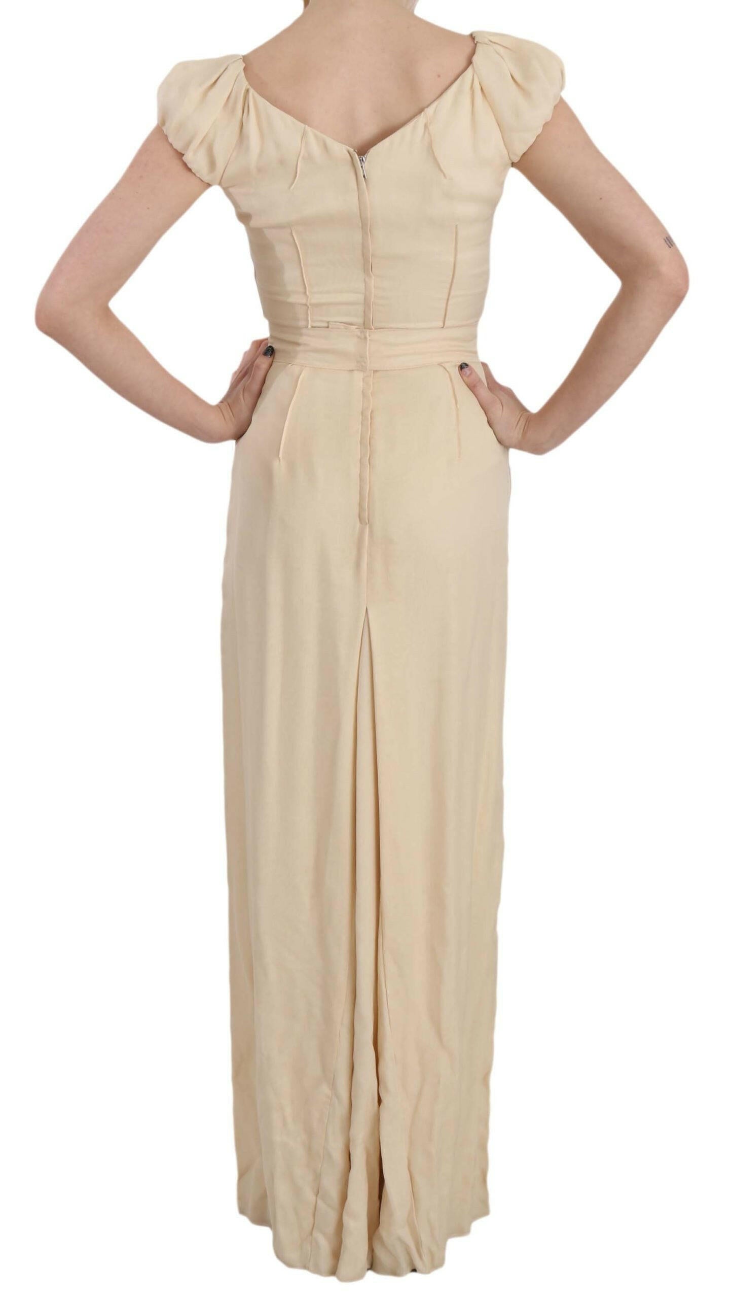 Dolce & Gabbana Beige Silk Column Cap Sleeve Gown Dress -   -  Dolce & Gabbana.