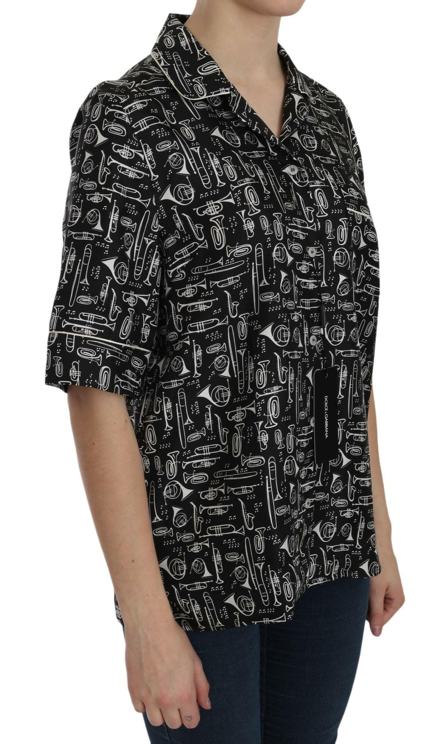 Dolce & Gabbana Black Musical Instrument Print Silk  Top -   -  Dolce & Gabbana.