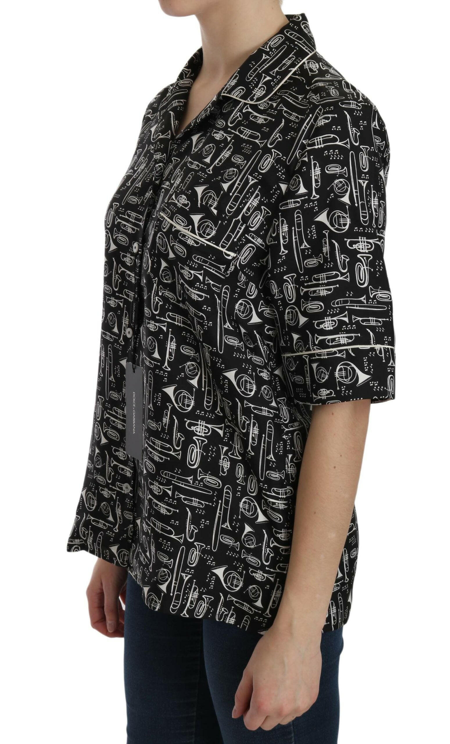 Dolce & Gabbana Black Musical Instrument Print Silk  Top -   -  Dolce & Gabbana.