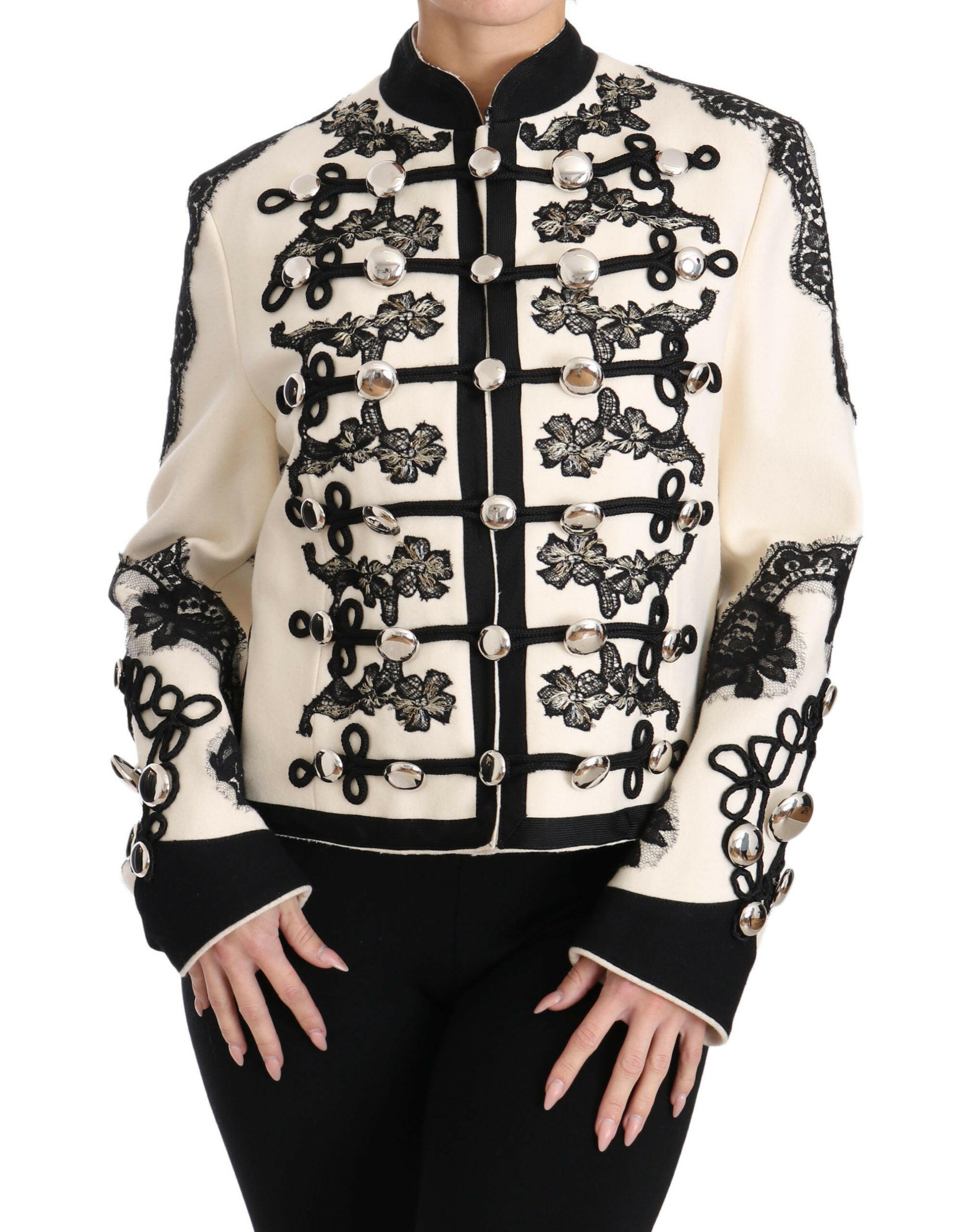 Dolce & Gabbana White Wool Black Floral Baroque Jacket -   -  Dolce & Gabbana.