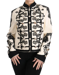 Dolce & Gabbana White Wool Black Floral Baroque Jacket -   -  Dolce & Gabbana.