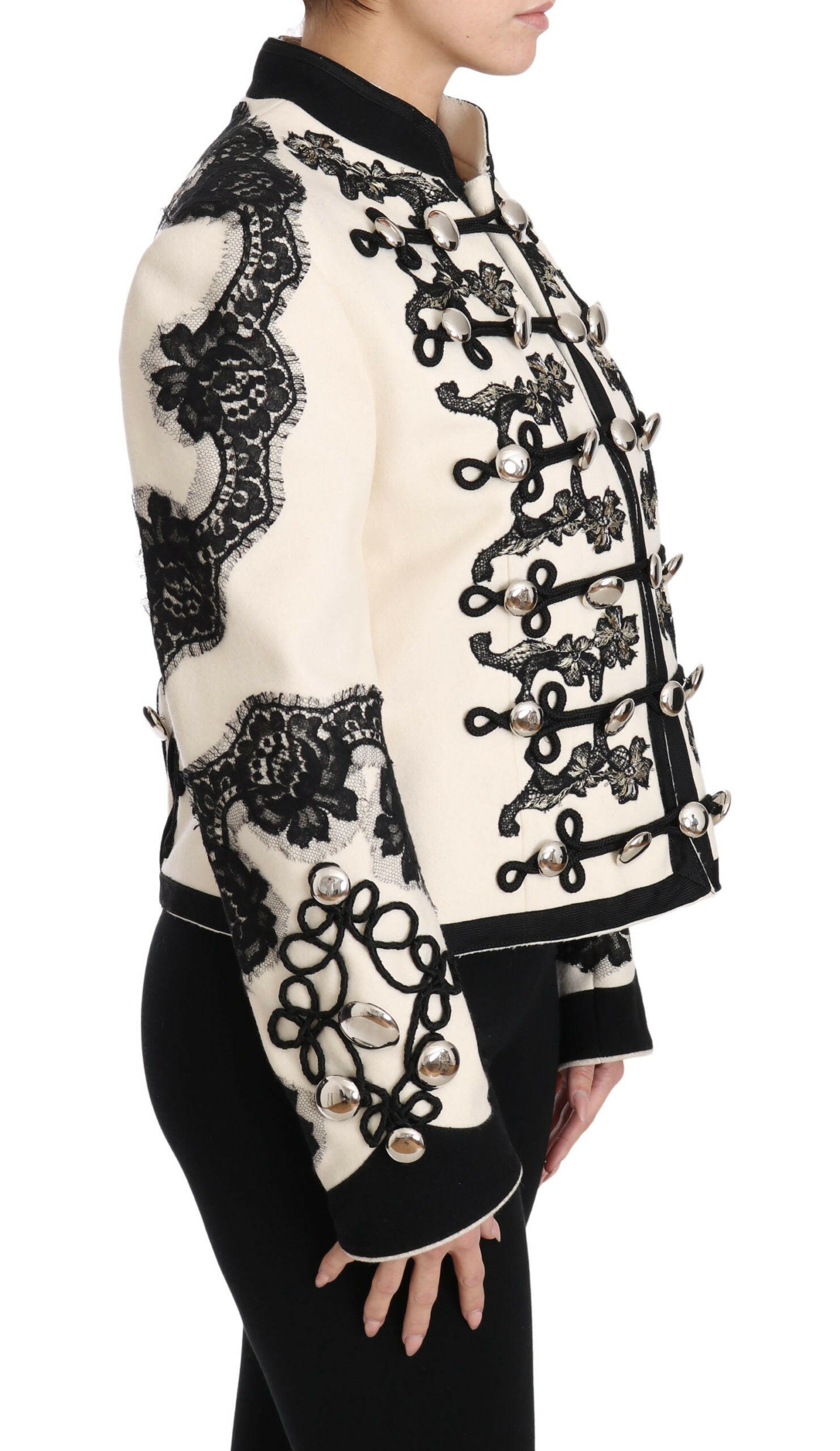 Dolce & Gabbana White Wool Black Floral Baroque Jacket -   -  Dolce & Gabbana.