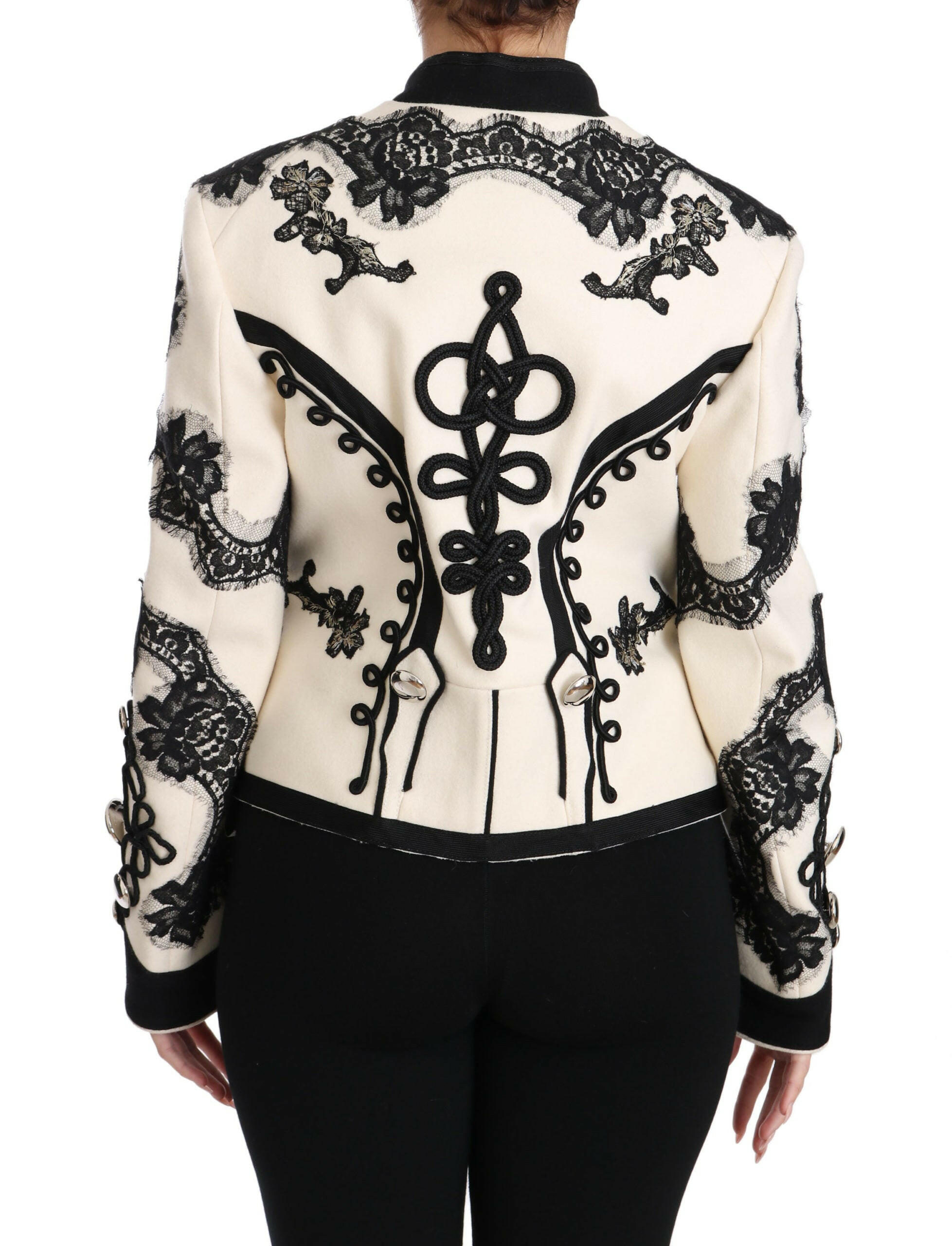 Dolce & Gabbana White Wool Black Floral Baroque Jacket -   -  Dolce & Gabbana.