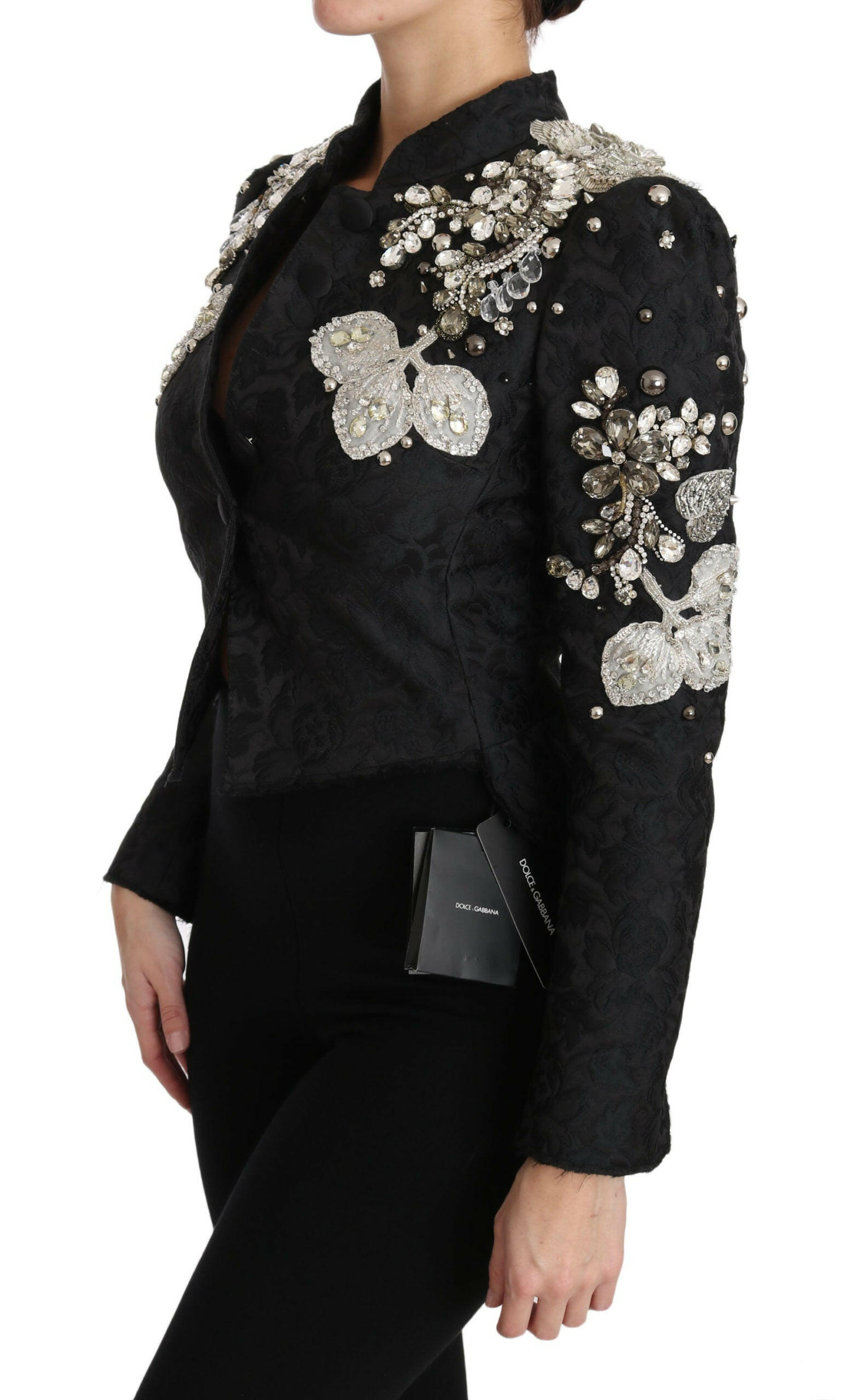 Dolce & Gabbana Black Jacquard Crystal Floral Jacket -   -  Dolce & Gabbana.