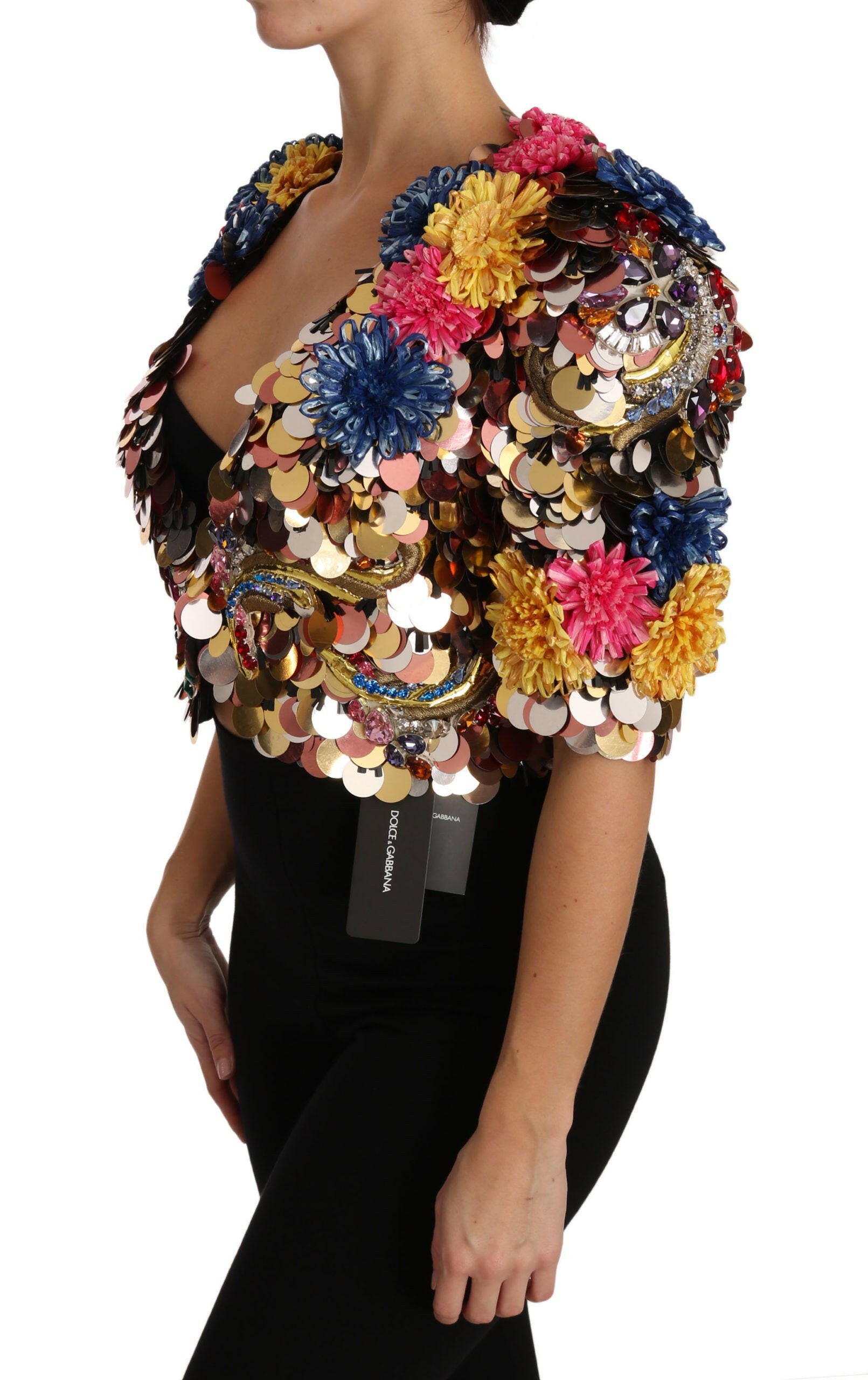 Dolce & Gabbana Crystal Sequined Floral Jacket Coat -   -  Dolce & Gabbana.