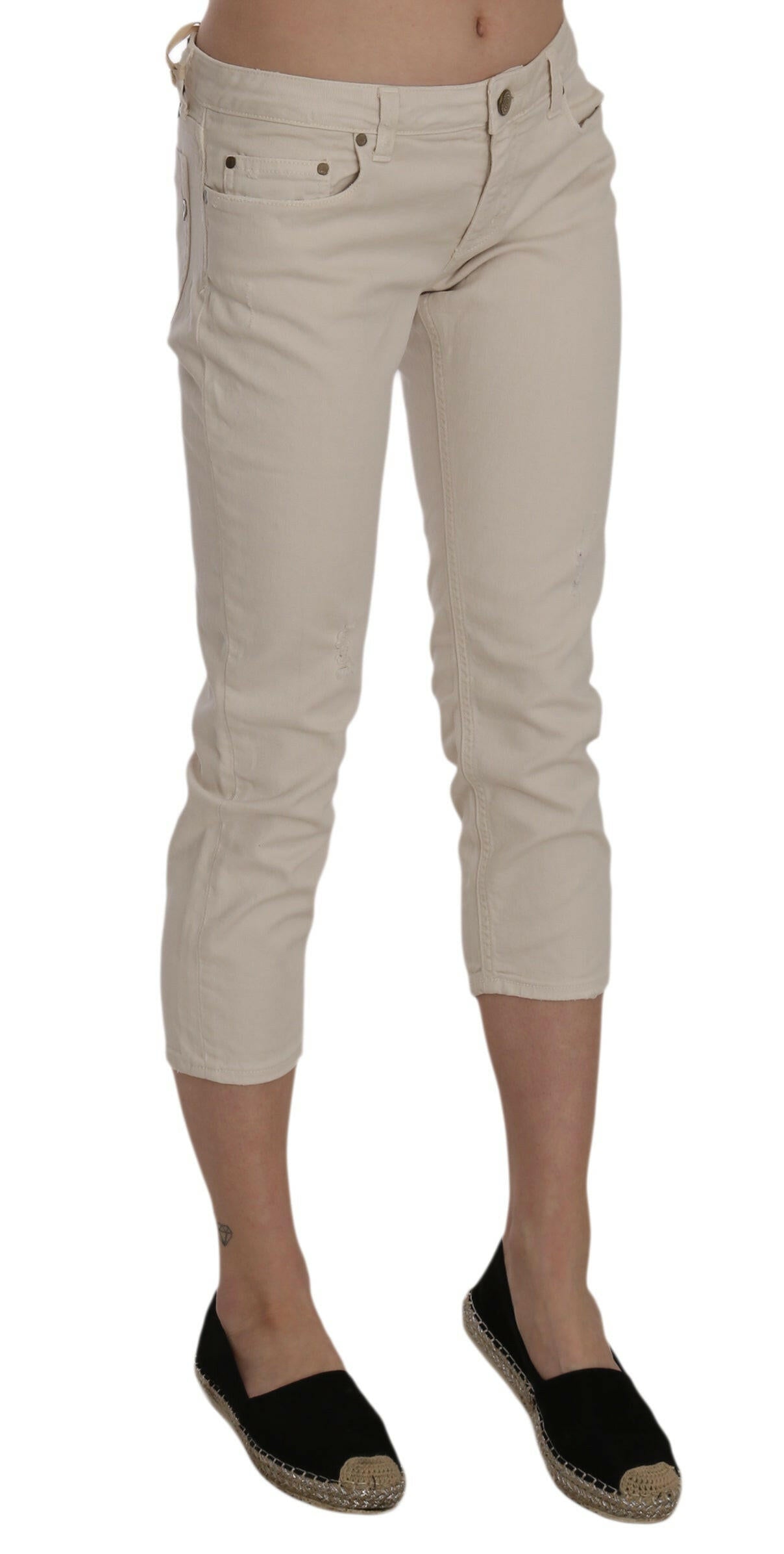Dondup Beige Cotton Stretch Low Waist Skinny Cropped Capri Jeans -   -  Dondup.