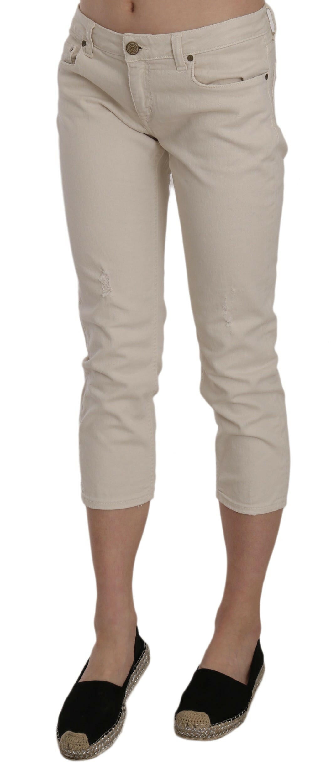 Dondup Beige Cotton Stretch Low Waist Skinny Cropped Capri Jeans -   -  Dondup.