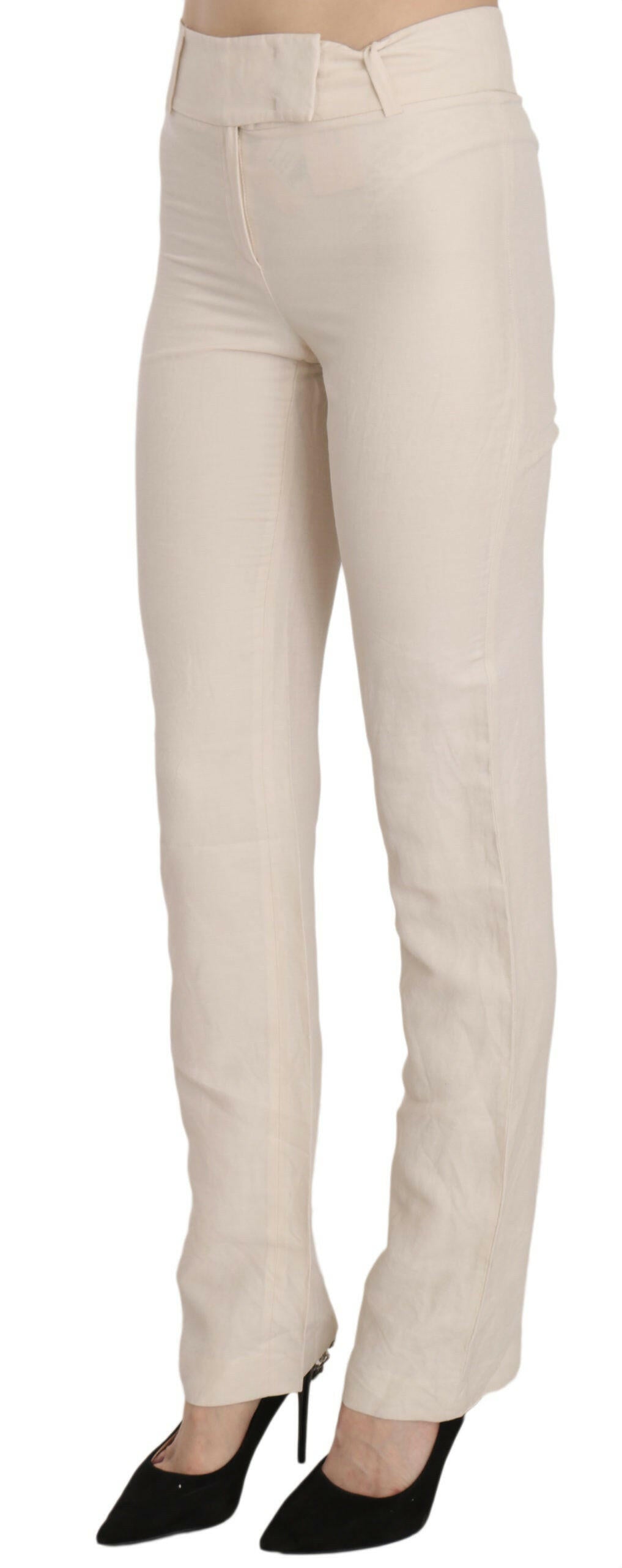 LAUREL White High Waist Silk Blend Flared Dress Trousers Pants -   -  LAUREL.