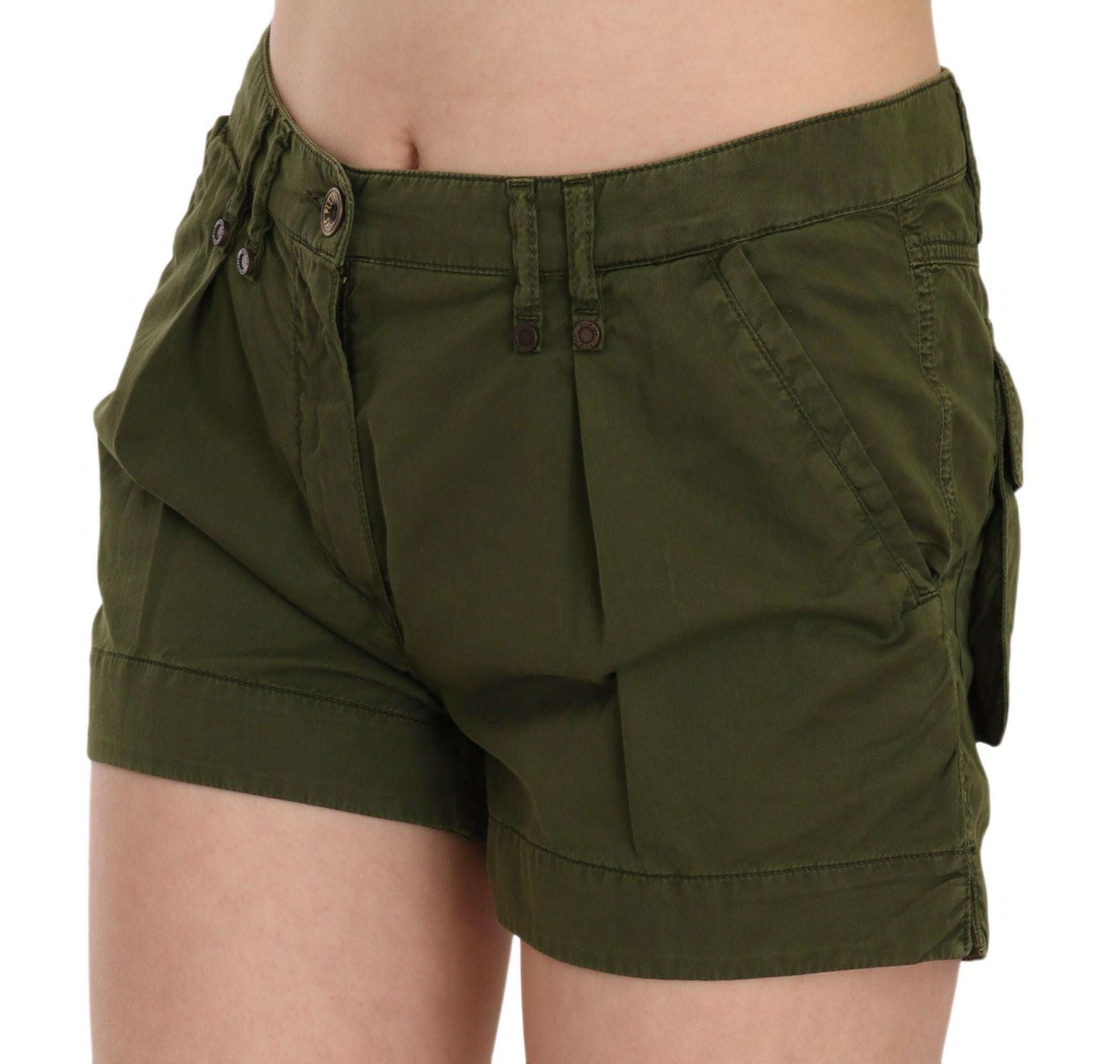 PLEIN SUD Green Mid Waist 100% Cotton Mini Shorts -   -  PLEIN SUD.