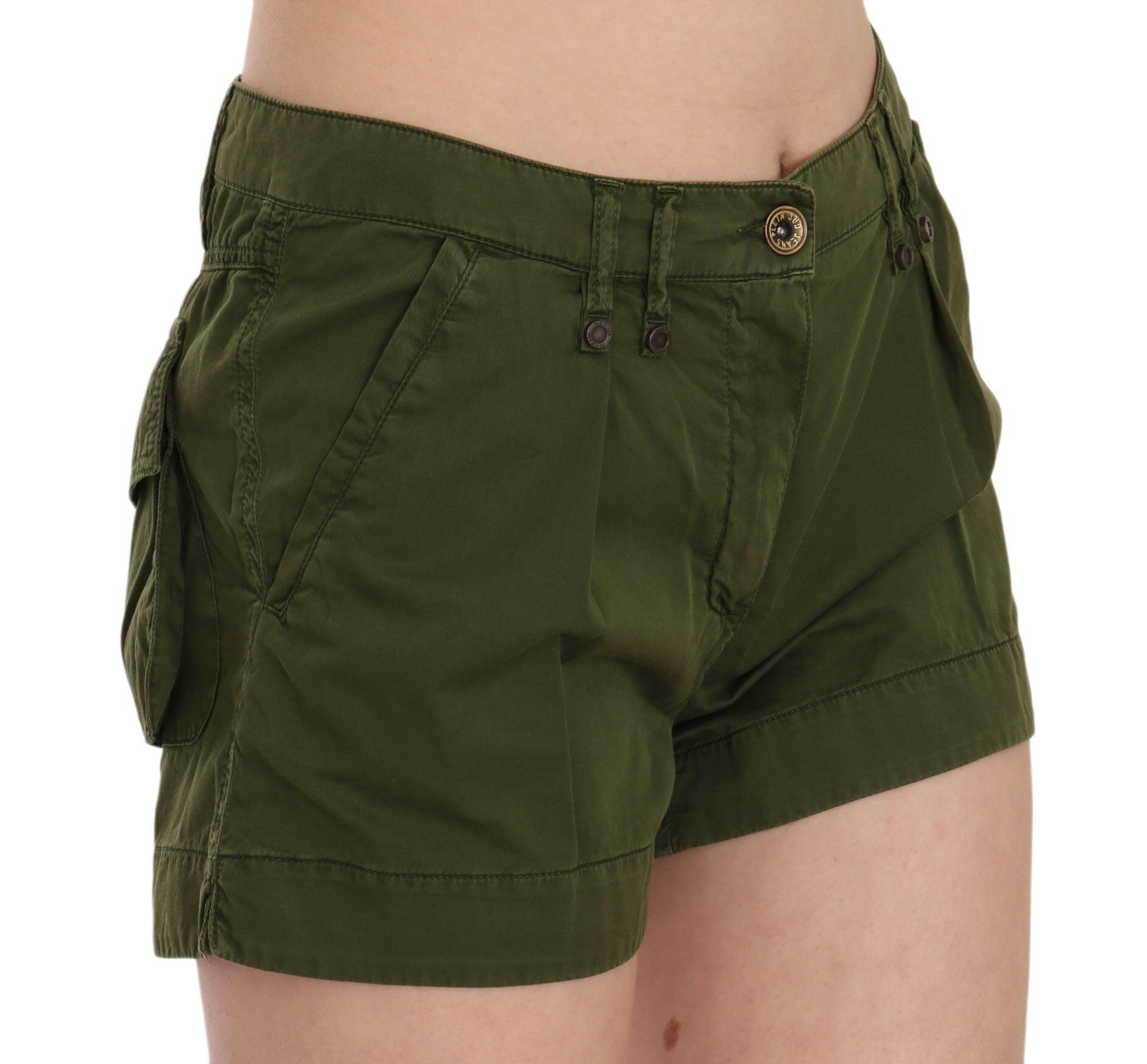 PLEIN SUD Green Mid Waist 100% Cotton Mini Shorts -   -  PLEIN SUD.