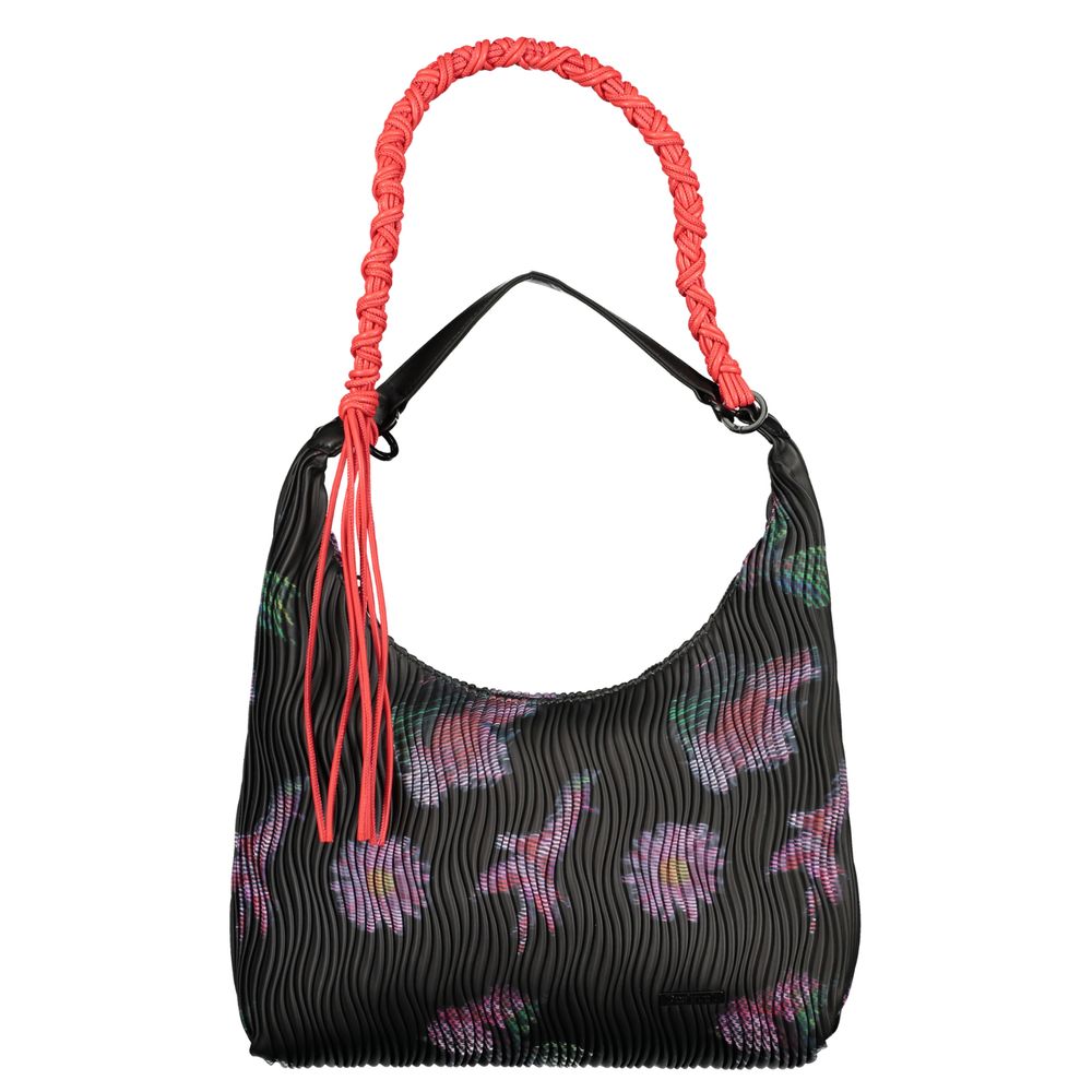 Desigual - Bold Pleated Floral Shoulder Bag With Braided Rope Handle - Black Multi