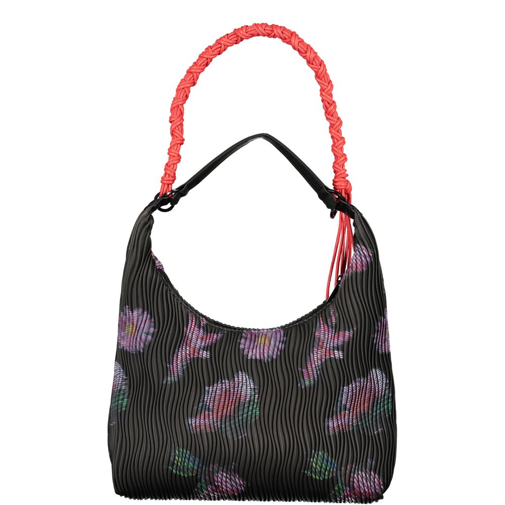 Desigual - Bold Pleated Floral Shoulder Bag With Braided Rope Handle - Black Multi
