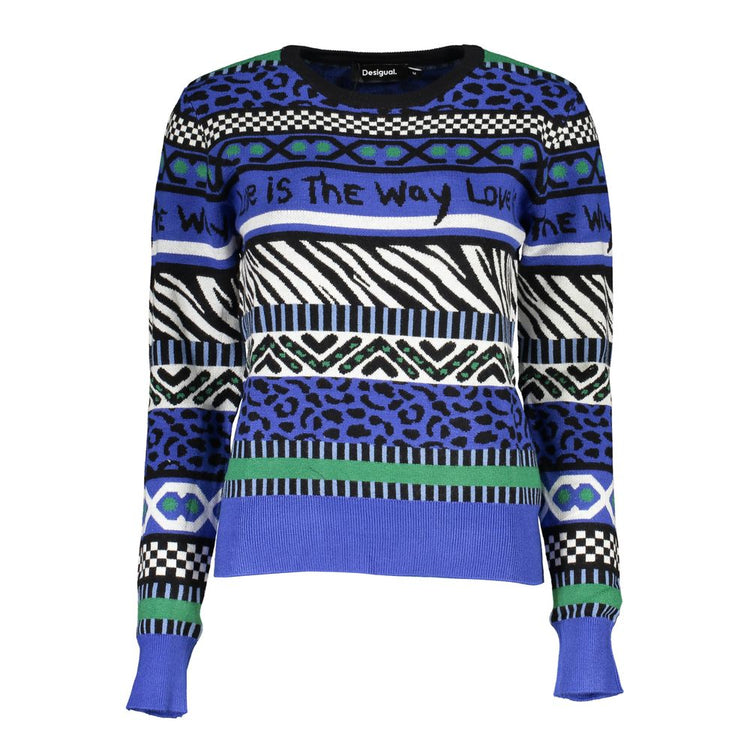 Desigual - Bold Mixed Print Regular Fit Knit Sweater - Blue Multi Desigual