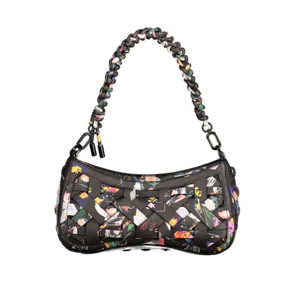 Desigual - Bold Braided Handle Woven Floral Shoulder Bag - Black Multi