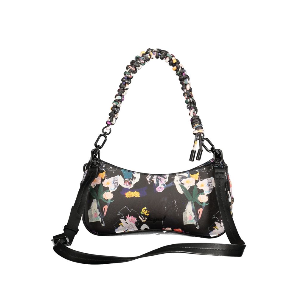 Desigual - Bold Braided Handle Woven Floral Shoulder Bag - Black Multi