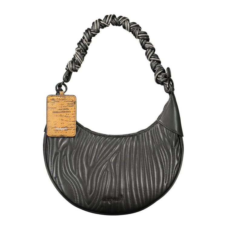 Desigual - Bold Embossed Textured Braided Handle Shoulder Bag - Black