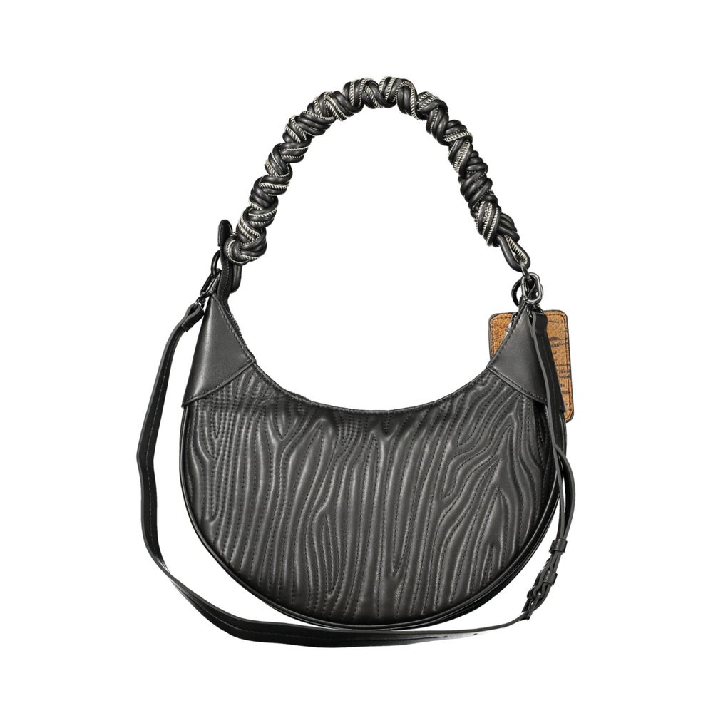 Desigual - Bold Embossed Textured Braided Handle Shoulder Bag - Black