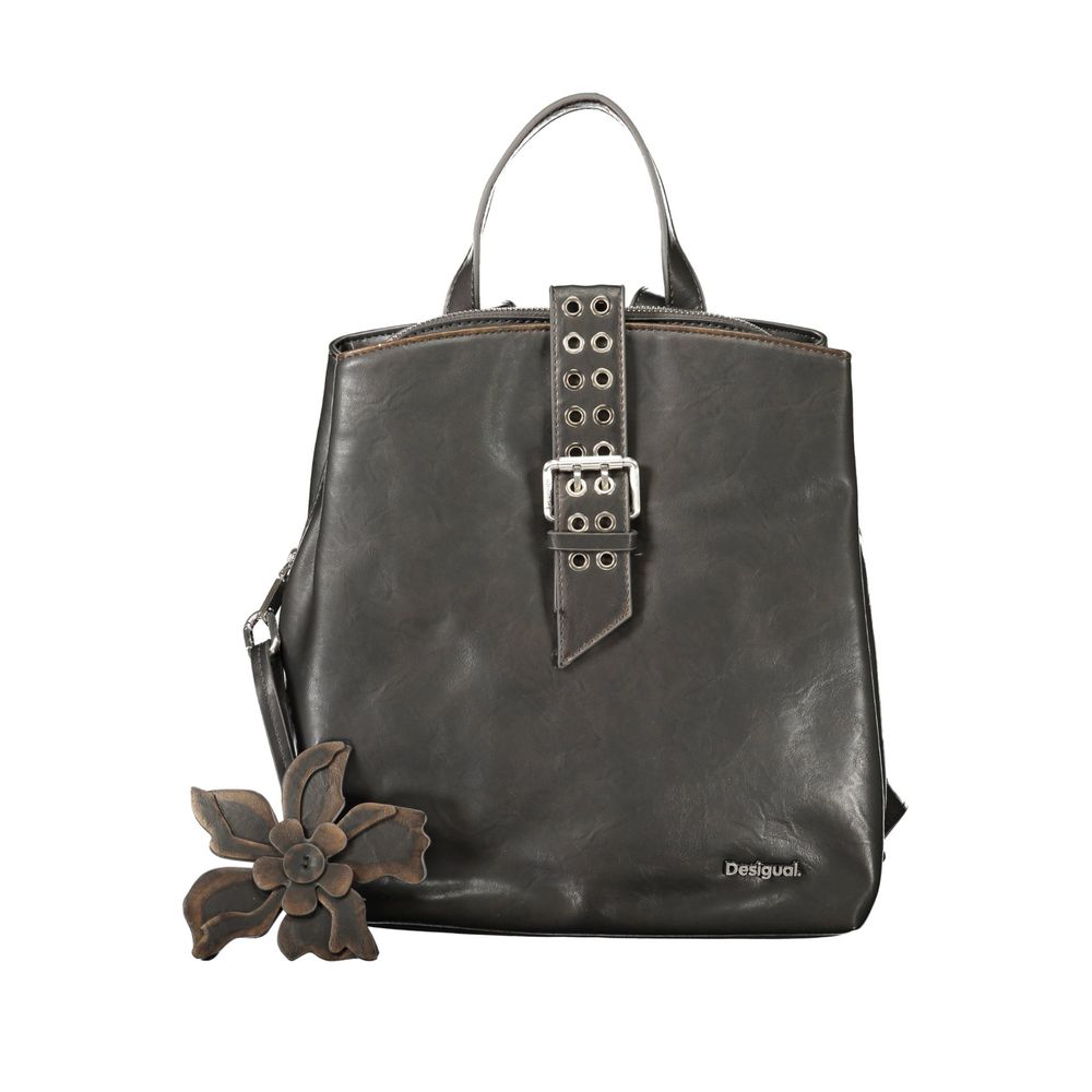Desigual - Edgy PU Leather Convertible Backpack with Floral Charm - Black