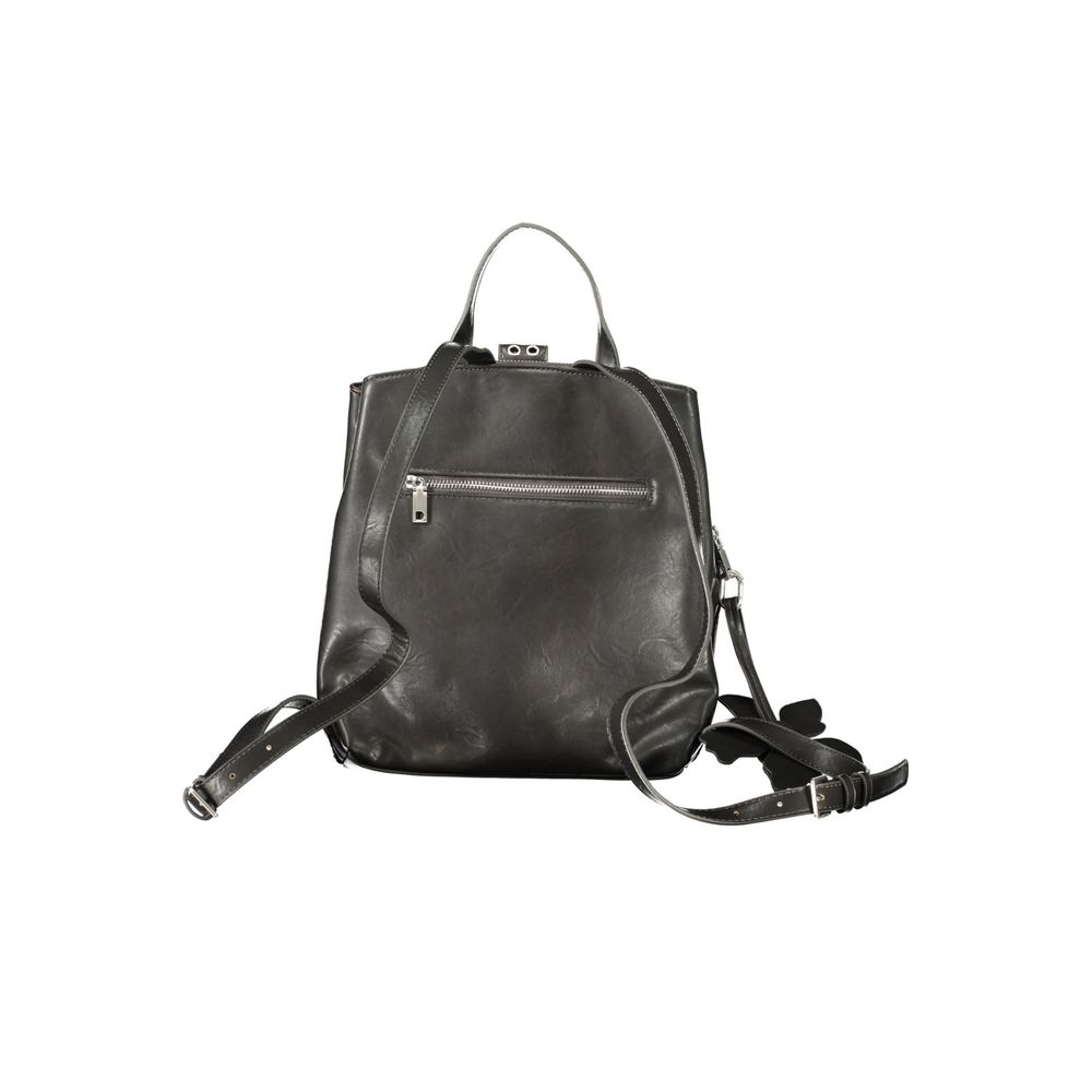 Desigual - Edgy PU Leather Convertible Backpack with Floral Charm - Black
