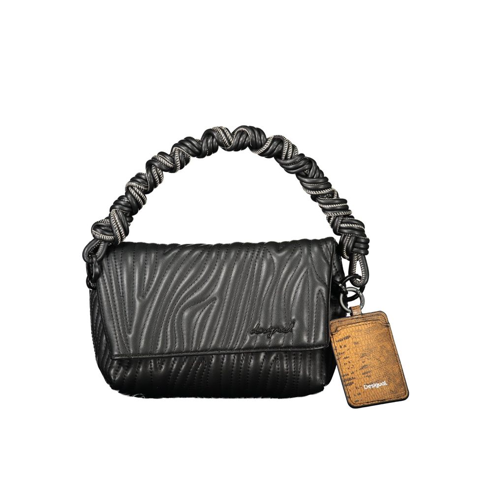 Desigual - Edgy Embossed Zebra Print Braided Handle Shoulder Bag - Black