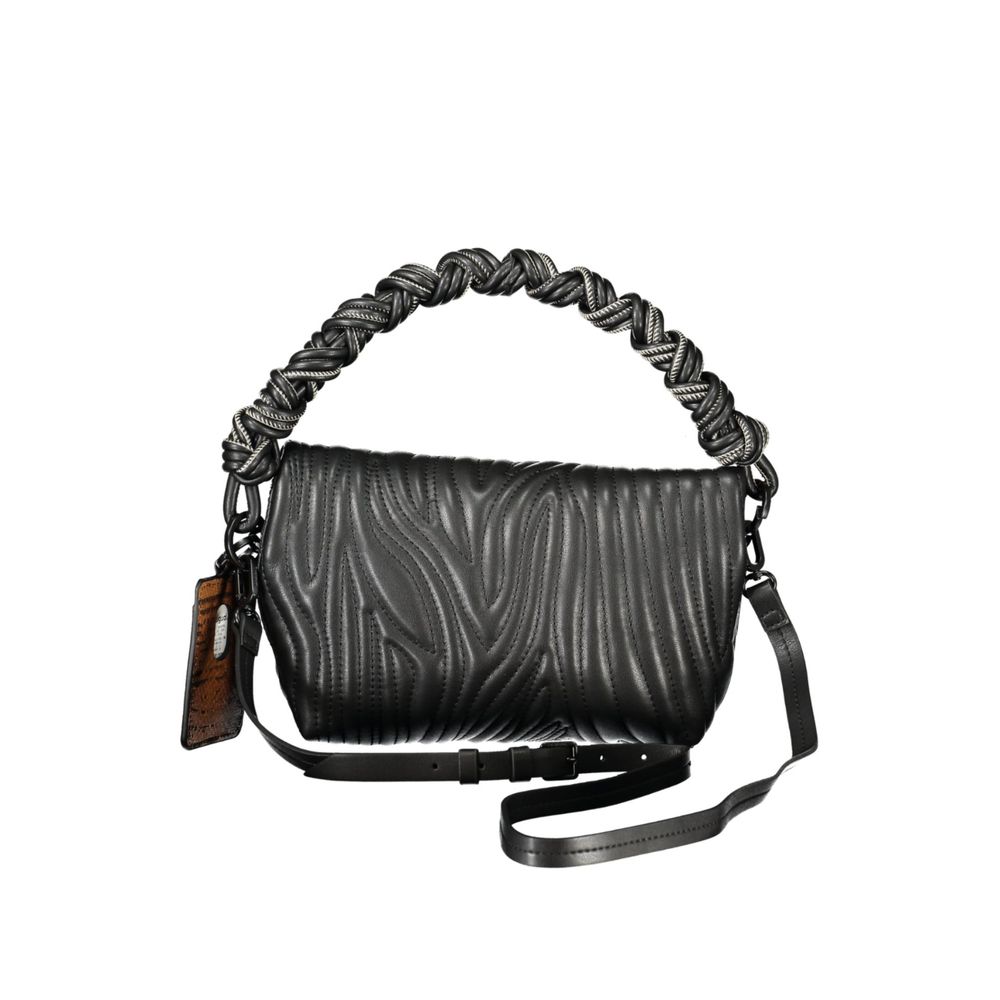 Desigual - Edgy Embossed Zebra Print Braided Handle Shoulder Bag - Black