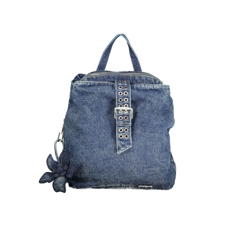 Desigual - Edgy Convertible Denim Backpack with Flower Charm - Blue