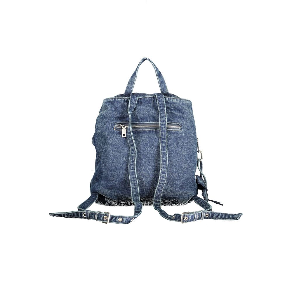Desigual - Edgy Convertible Denim Backpack with Flower Charm - Blue