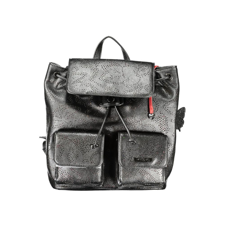 Desigual - Edgy Perforated PU Leather Backpack with Front Pockets - Black Desigual