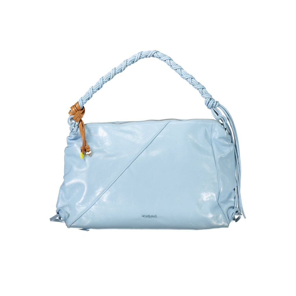 Desigual - Vibrant Braided Handle Glossy Shoulder Bag - Light Blue