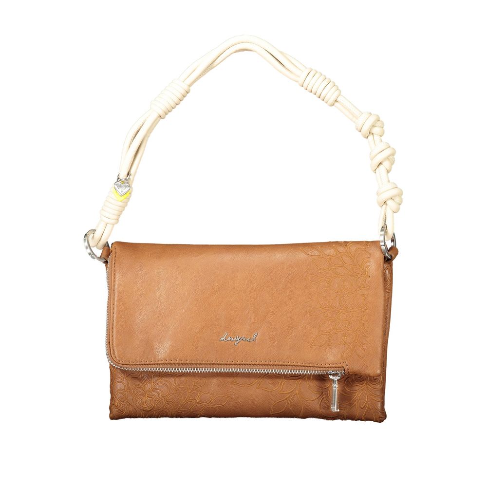Desigual - Embossed PU Leather Shoulder Bag with Knotted Handle - Brown