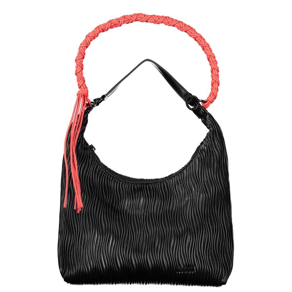 Desigual - Edgy Ribbed PU Shoulder Bag with Braided Coral Handle - Black