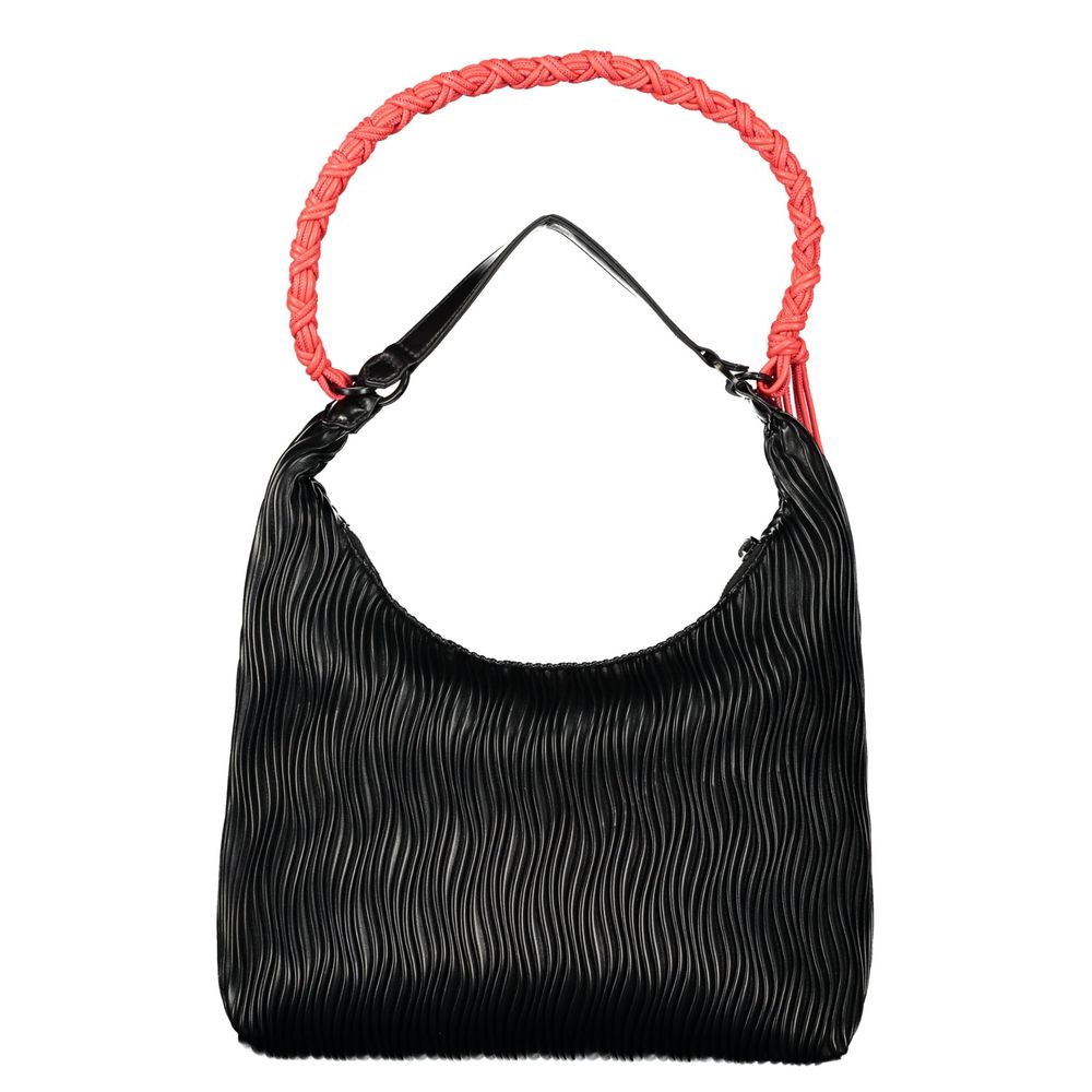 Desigual - Edgy Ribbed PU Shoulder Bag with Braided Coral Handle - Black