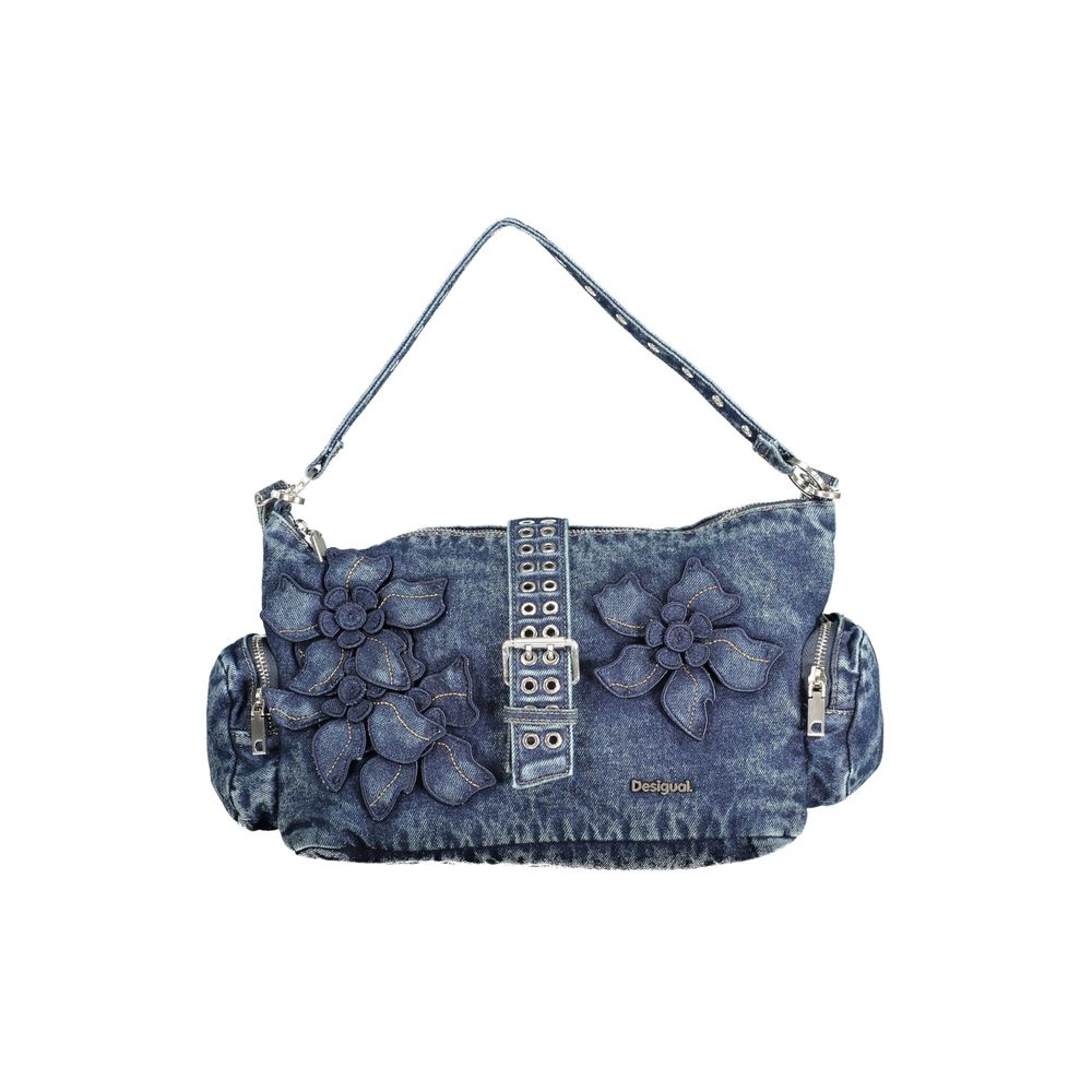 Desigual - Bold Floral Appliqué Denim Shoulder Bag - Blue