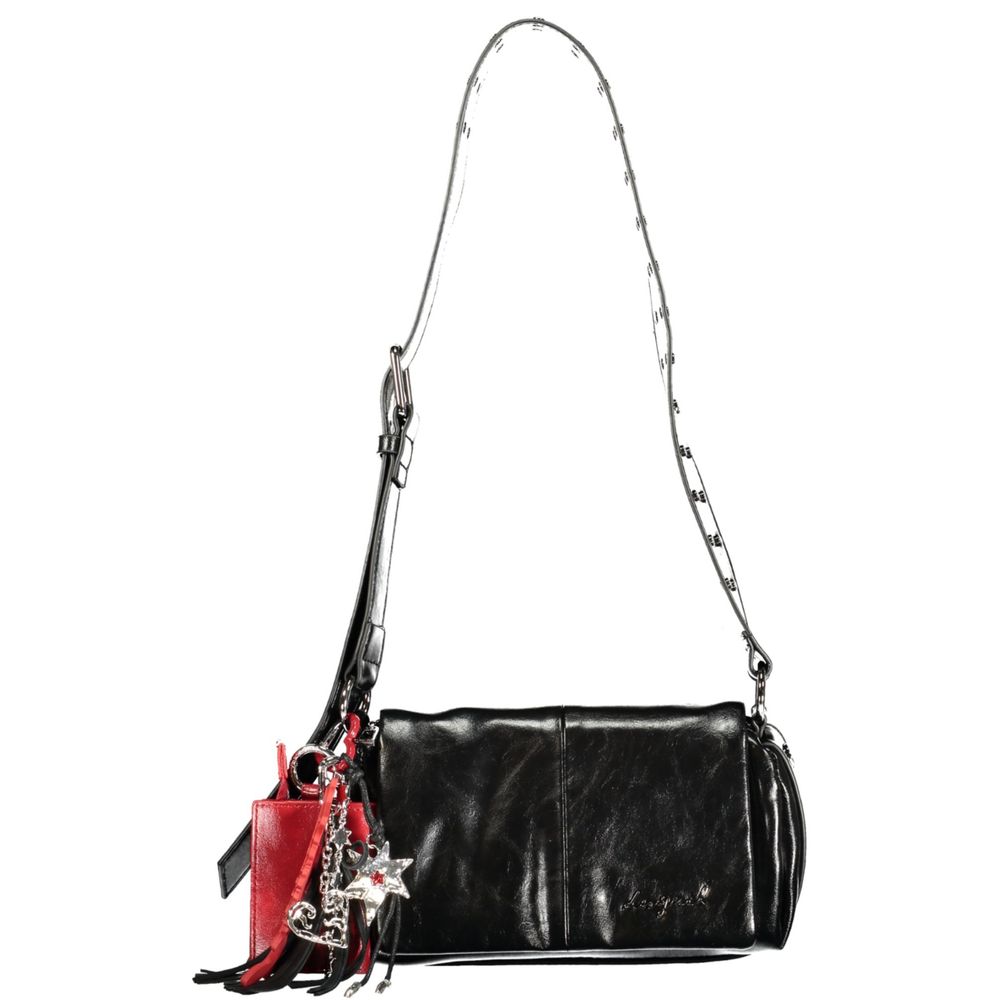 Desigual - Edgy PU Leather Shoulder Bag with Red Charm - Black